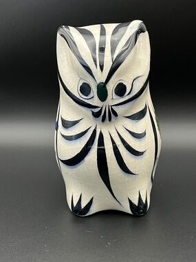 Vintage Tonala Mexico Owl Figurine Floral Pattern